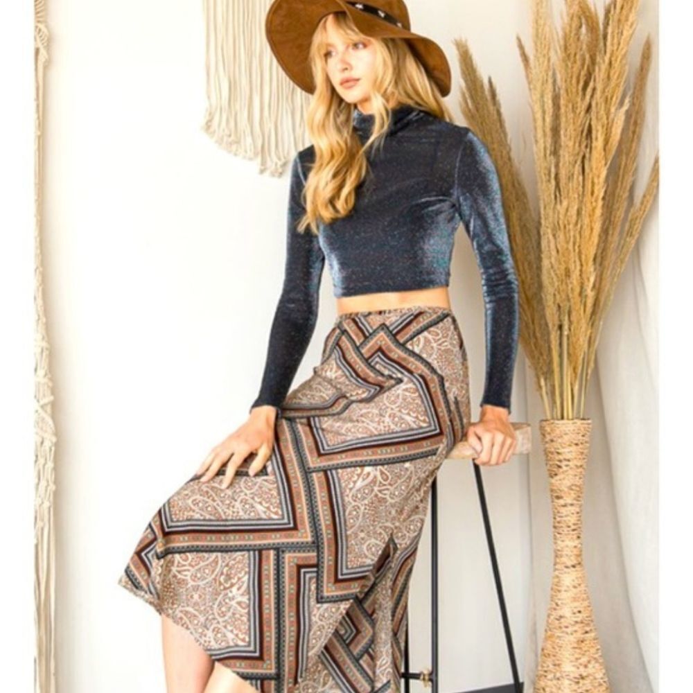 Women's Scarf Print Midi Skirt